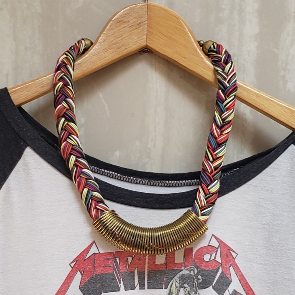 Vintage 80's Rainbow Braided Necklace